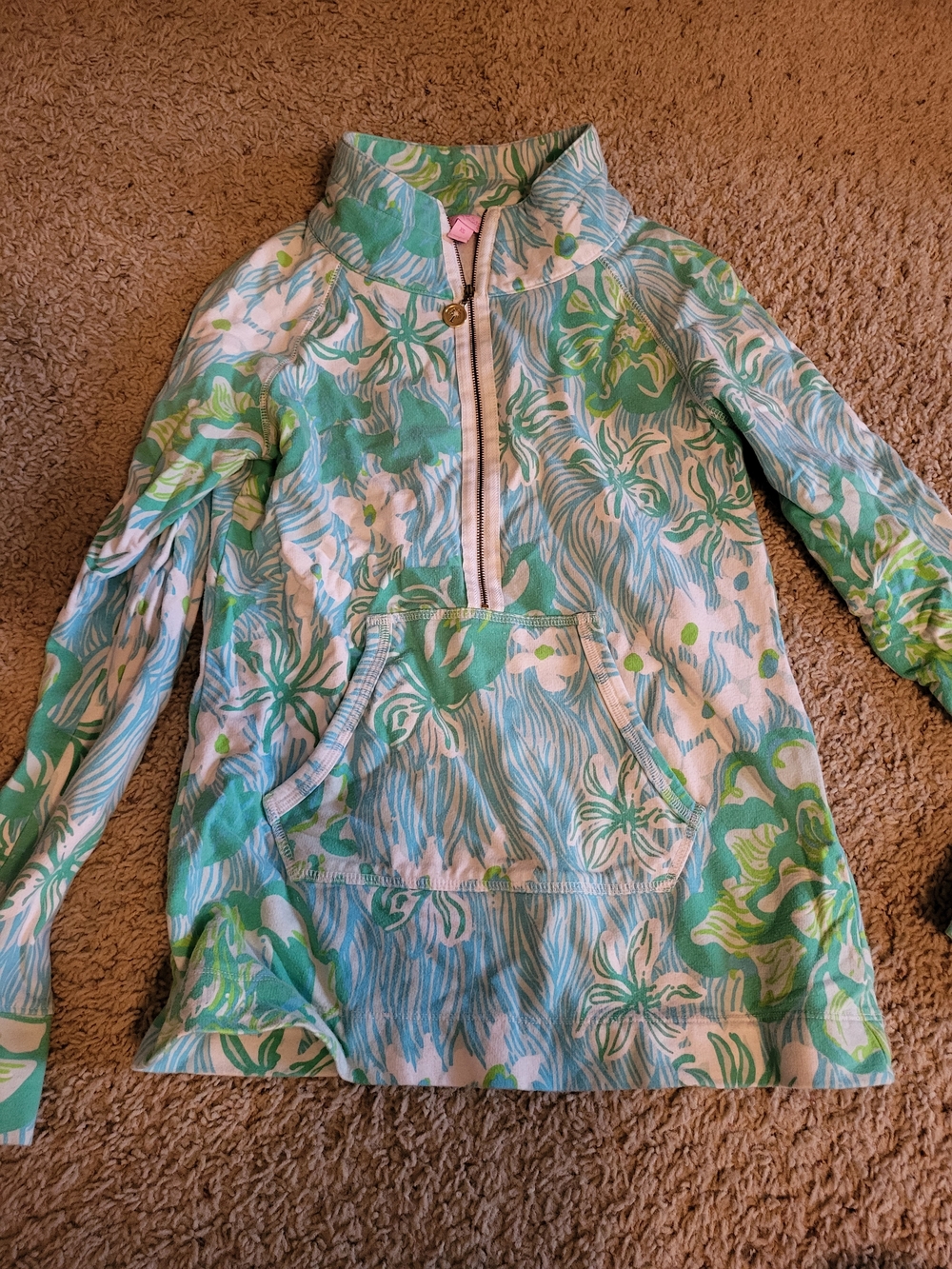 Lilly Pulitzer Green Aqua Floral Half-Zip Pullover